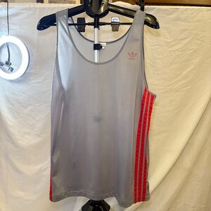 80'sVintage ADIDAS Tank Top Jersey Shirt Gray/Red Striped XLarge(46-48) Made USA